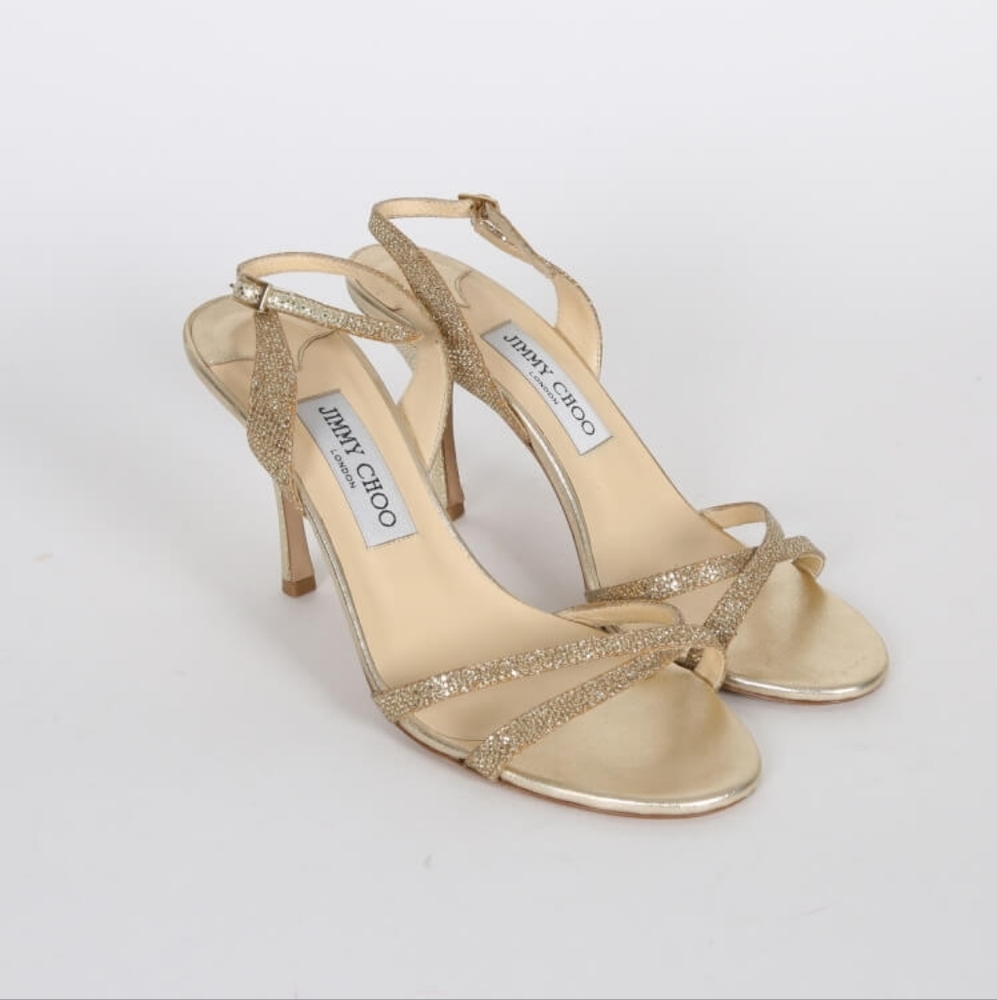 Jimmy Choo Silver Glitter Slingback Heels - Picture 8 of 12